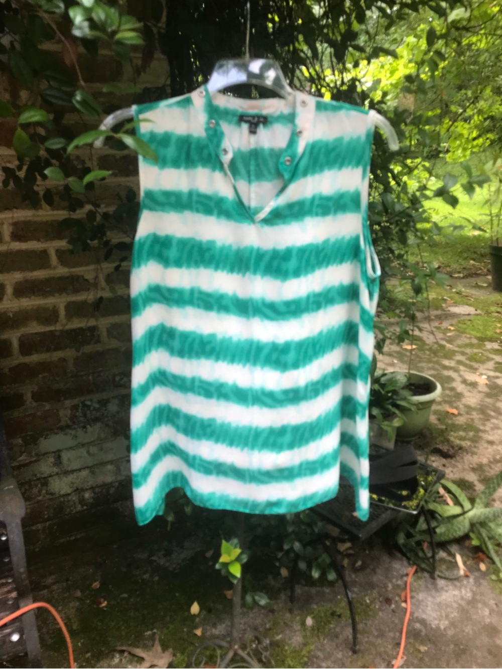 Sami & Jo- GREEN/ WHITE GAUZY SHIRT TUNIC TOP- Size 2X- NWOT